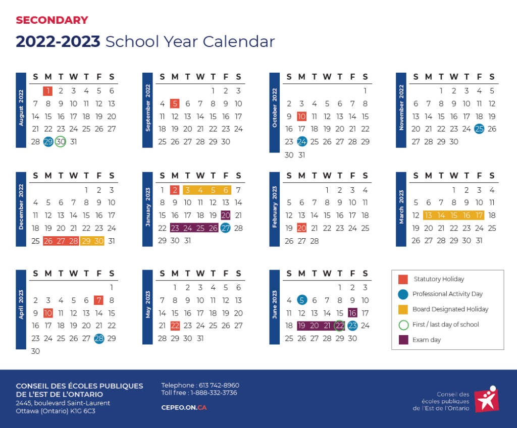 calendrier scolaire 2022-2023 english